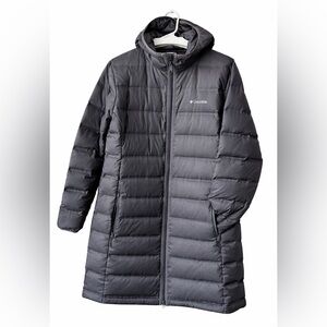 Columbia Gray Mid-Length Down Jacket XL Lightweight Packable